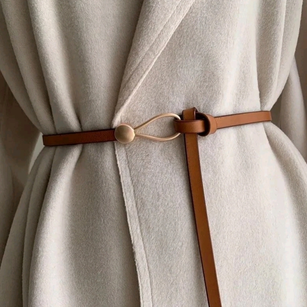 Thin faux leather belt; no belt hole; wrap to your size; 43.3"l x .4"w; nwot